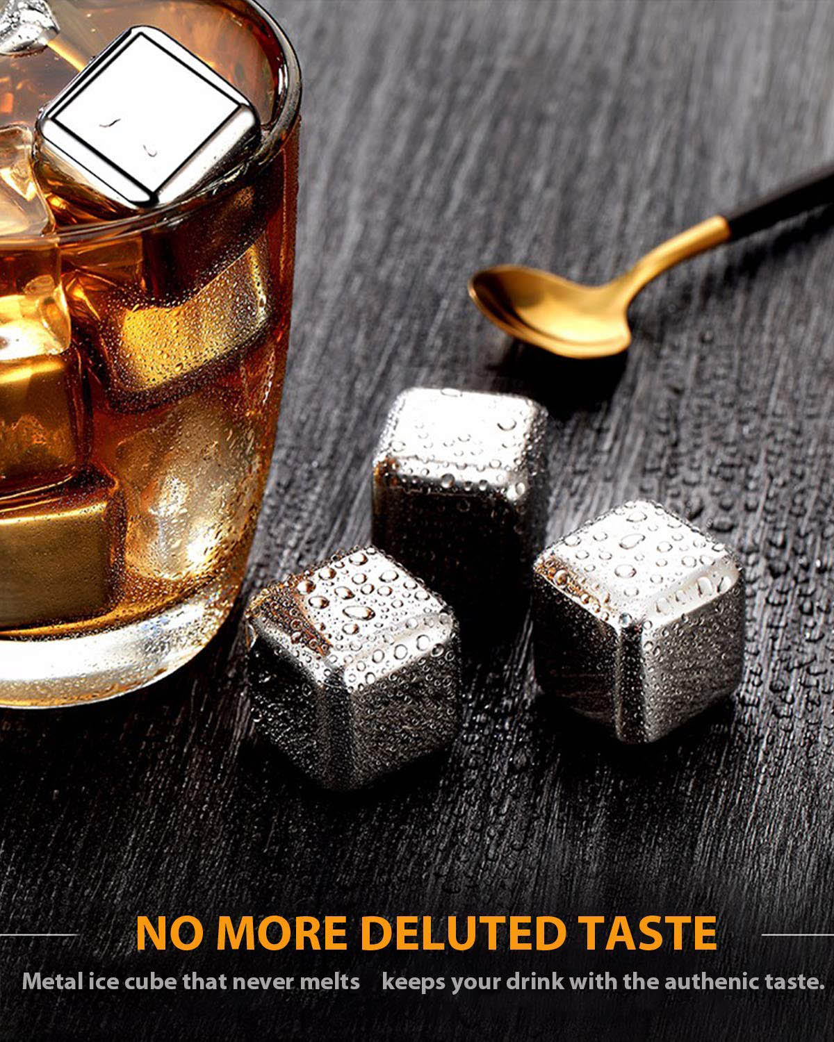 Reusable Stainless Steel Liquid-Filled Ice Cubes Chilling Stones - Tongs included Whiskey Stones
