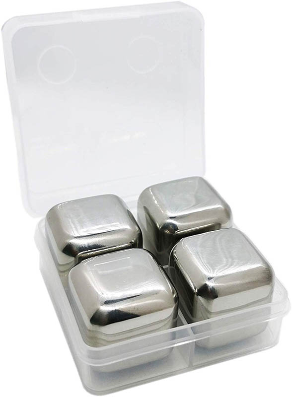 Reusable Stainless Steel Liquid-Filled Ice Cubes Chilling Stones - Tongs included Whiskey Stones