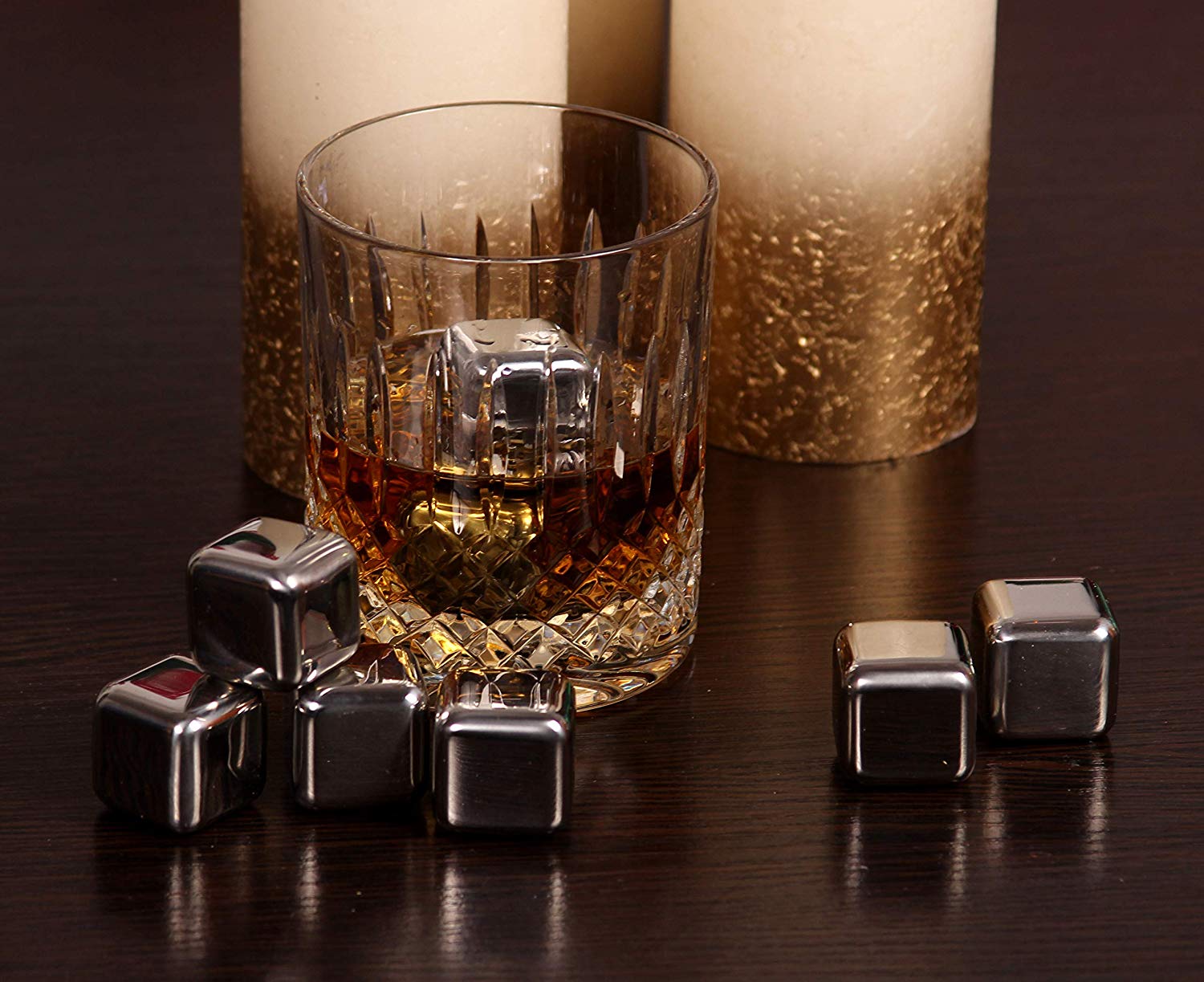 Reusable Stainless Steel Liquid-Filled Ice Cubes Chilling Stones - Tongs included Whiskey Stones