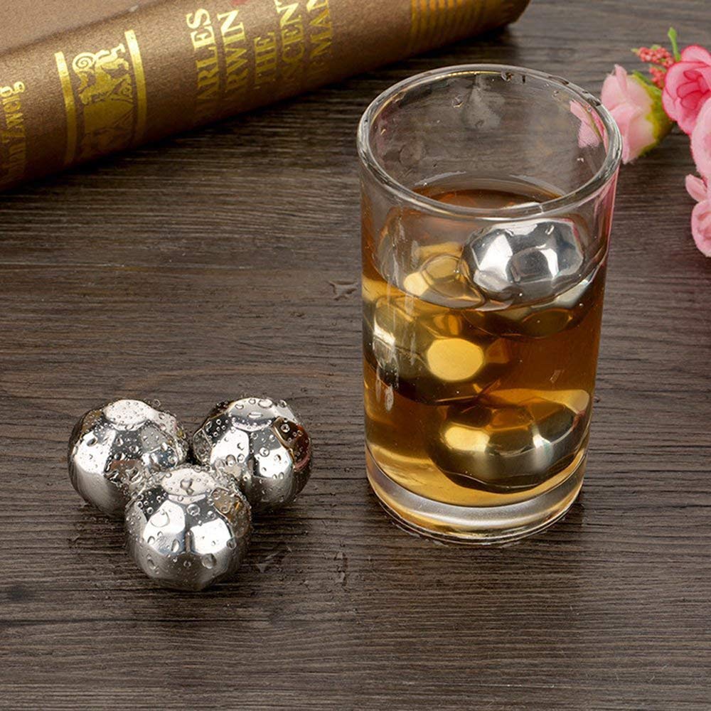 Reusable Stainless Steel Liquid-Filled Ice Cubes Chilling Stones - Tongs included Whiskey Stones