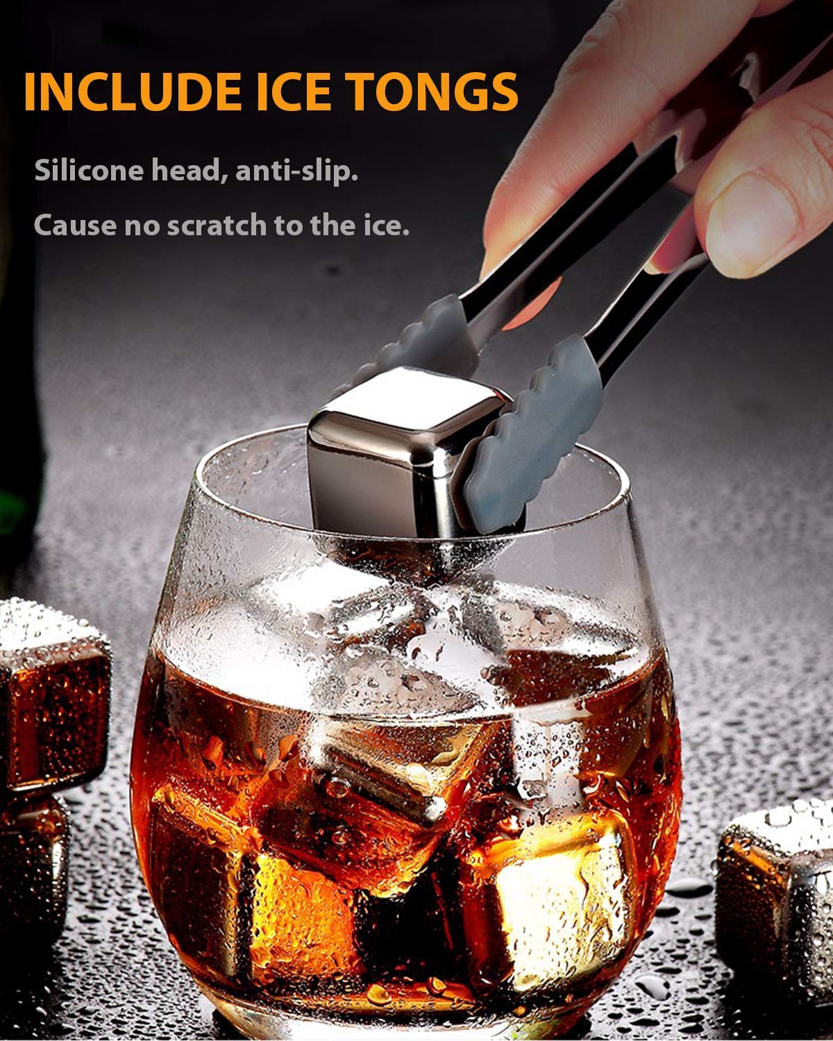 Reusable Stainless Steel Liquid-Filled Ice Cubes Chilling Stones - Tongs included Whiskey Stones